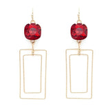 Red Stone Gold Rectangle Earrings
