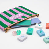 Purple & Green Card Striped Accessory Bag