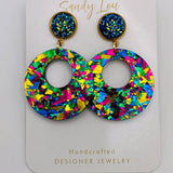 Deep Blue Circle Acrylic Dangle Earrings