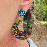 Deep Blue Circle Acrylic Dangle Earrings