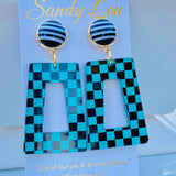 Checkered & Polka Dot Earrings - Teal/Black