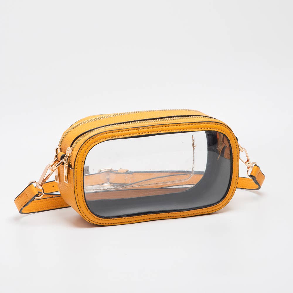 Mustard Double Zipper Oval Clear Bag