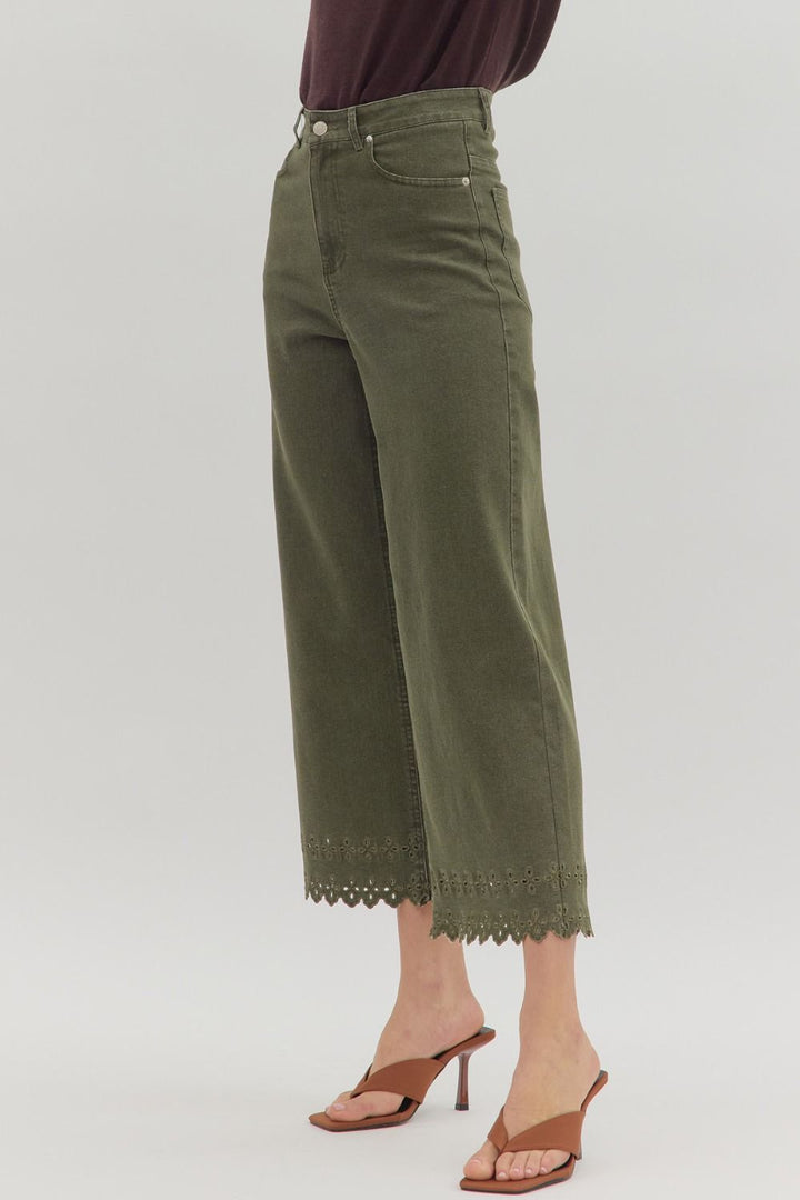 Olive Scalloped Hem Jeans