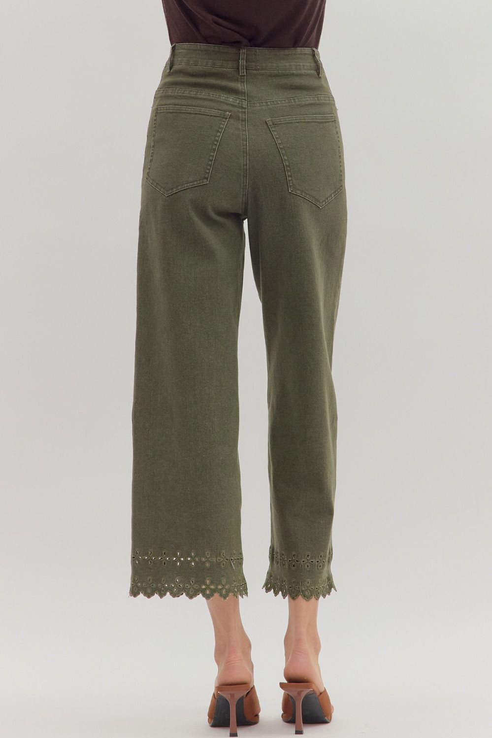 Olive Scalloped Hem Jeans