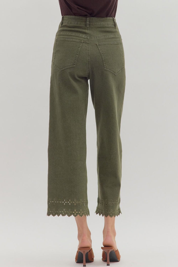 Olive Scalloped Hem Jeans
