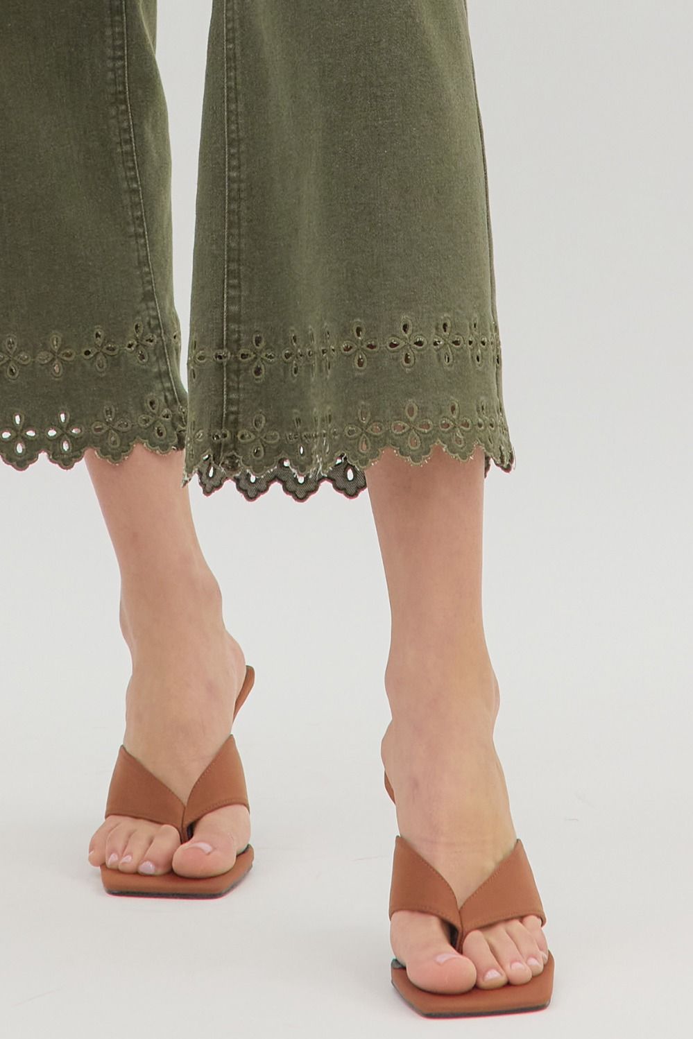 Olive Scalloped Hem Jeans