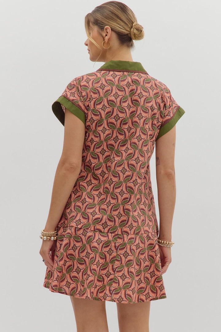 Terra Cotta Abstract Ruffle Mini Dress