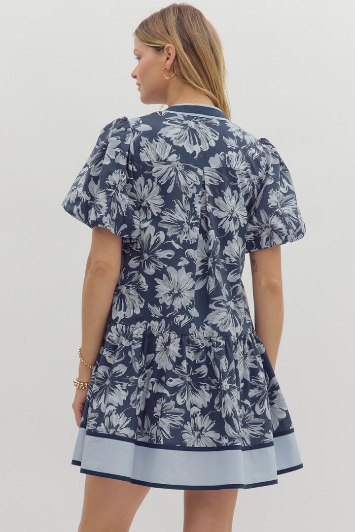 Navy Floral Ruffle Mini Dress