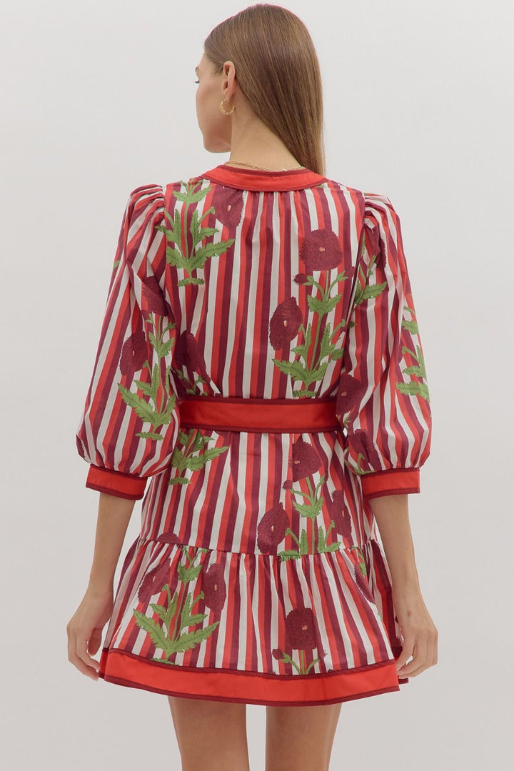 Garnet Floral Stripe Dress