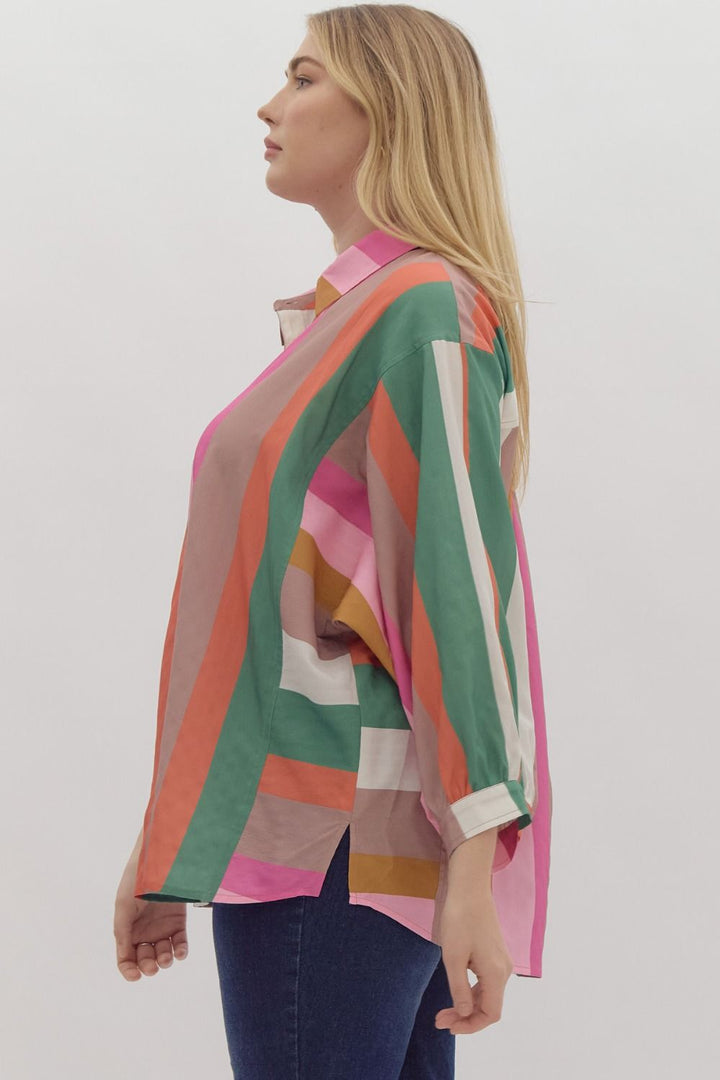 Multicolor Striped Button Down Top