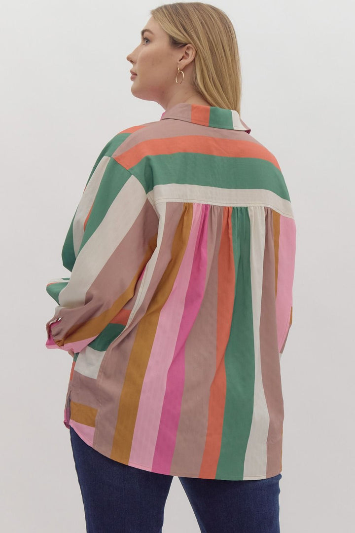 Multicolor Striped Button Down Top