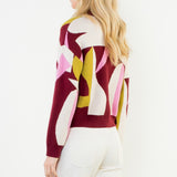 Abstract Bloom Mock Neck Sweater