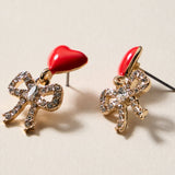 Red Heart & Bow Rhinestone Earrings