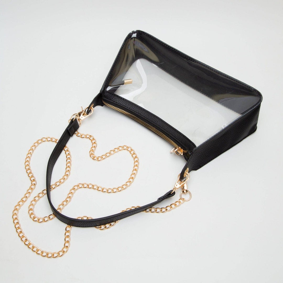 Black Clear Satchel Bag With Chain Strap