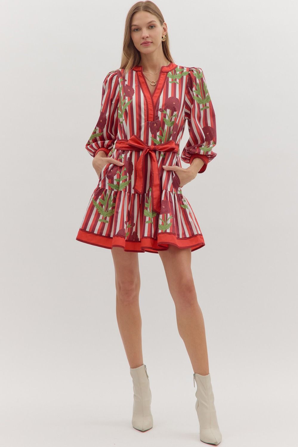Garnet Floral Stripe Dress