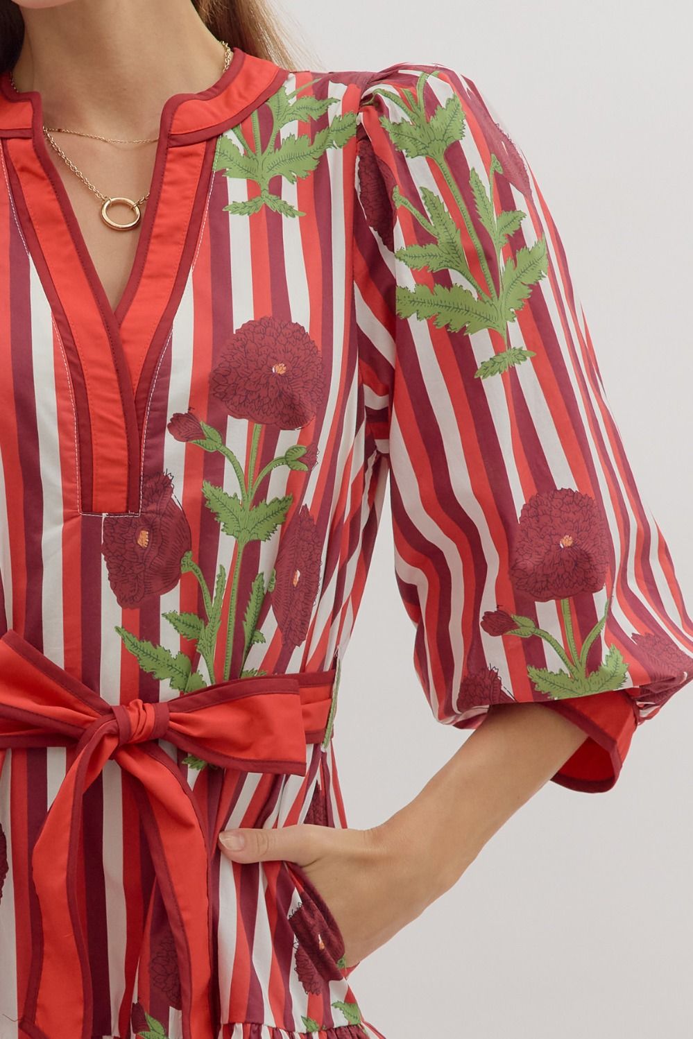 Garnet Floral Stripe Dress