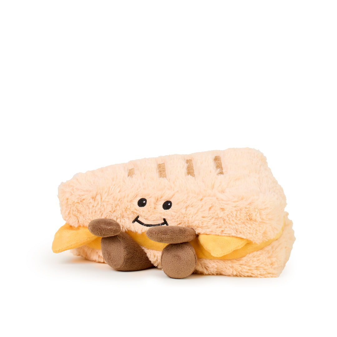 Grilled Cheese Warmies plush, microwavable and lavender-scented, providing warmth or cooling comfort.