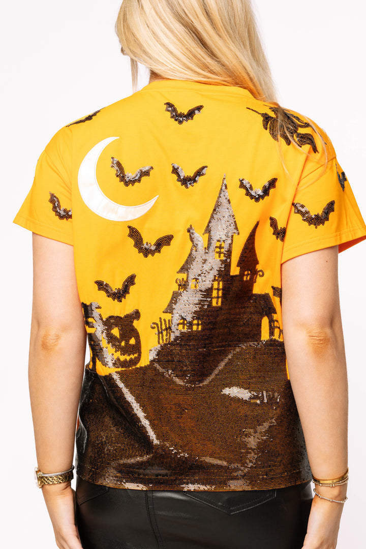Queen Of Sparkles Orange & Black Halloween House Tee