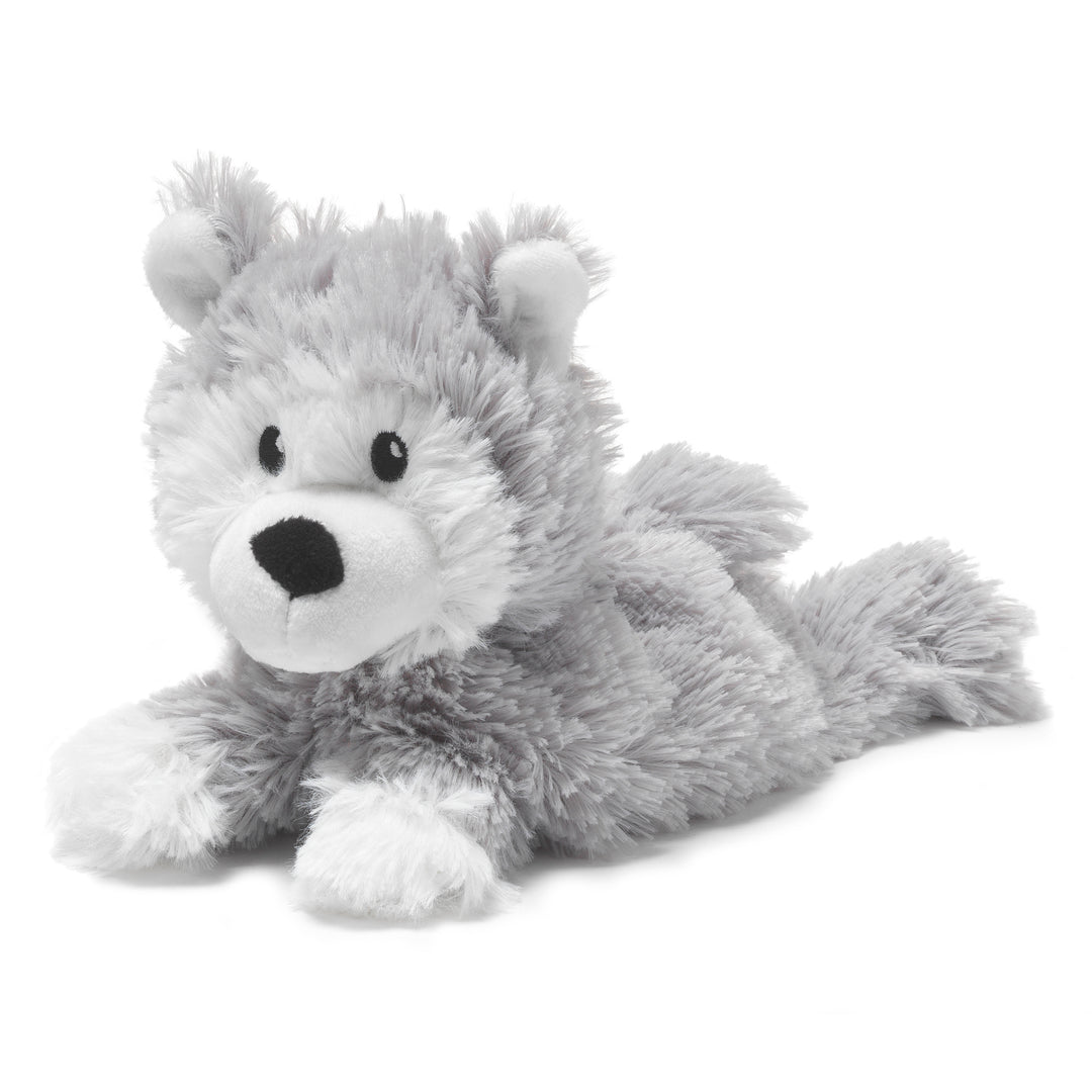 Husky Warmies Junior plush, microwavable and lavender-scented, perfect for warmth or cooling comfort.