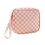 Pink Checkered Cosmetic Makeup Travel Case