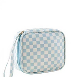 Blue Checkered Cosmetic Makeup Travel Case
