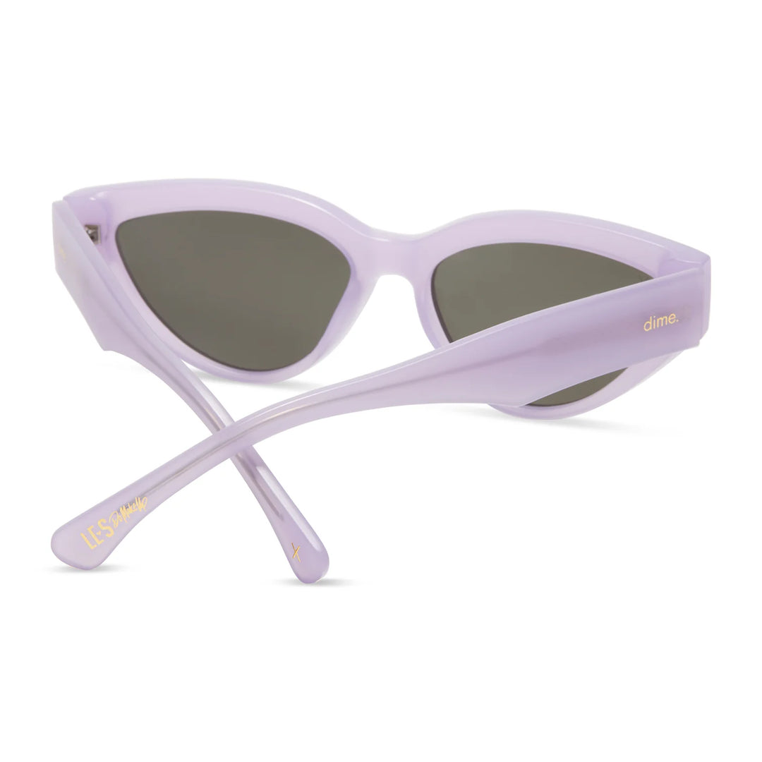 Rear view of the Lavender Fog sunglasses showing the curved arms and subtle design detailing, emphasizing the comfort fit and stylish silhouette.