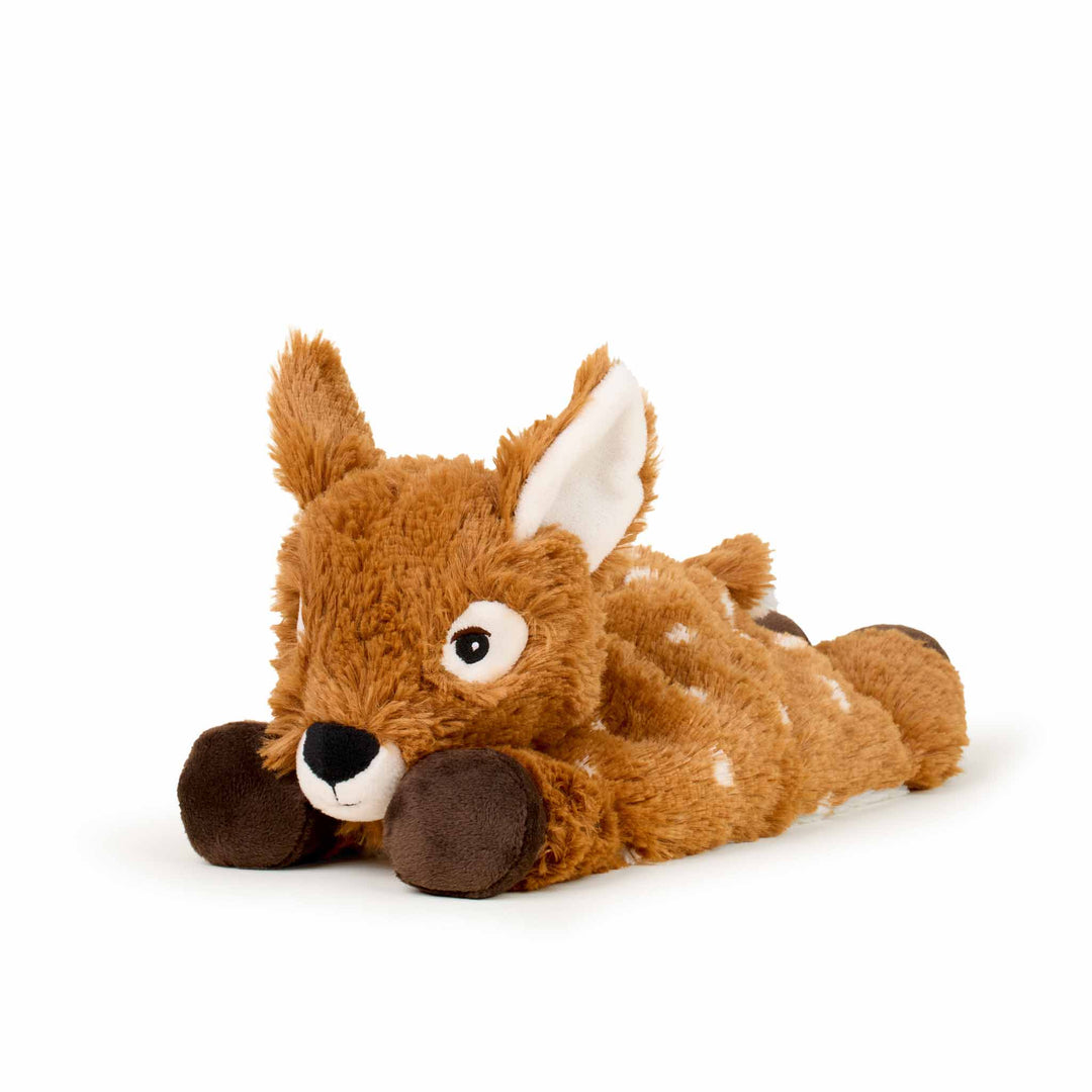 Laying Down Deer Warmies plush, microwavable and lavender-scented, perfect for warmth or cooling comfort.