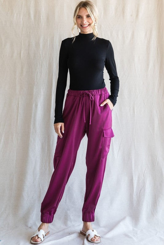 Magenta Satin Jogger Pants