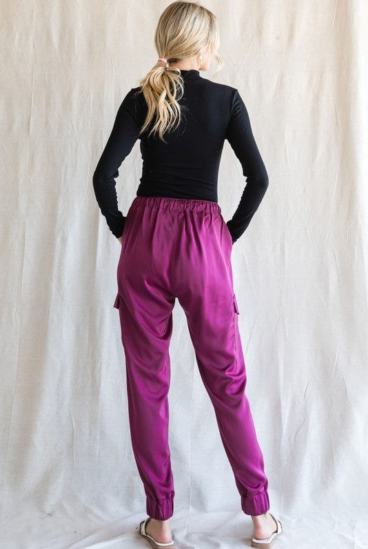 Magenta Satin Jogger Pants