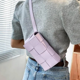 Lilac Leather Woven Crossbody Waist Bag