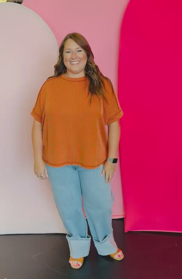 Burnt Orange Raised Ribbed Top (Plus)