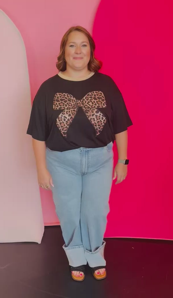 Black Leopard Bow Oversized Tee