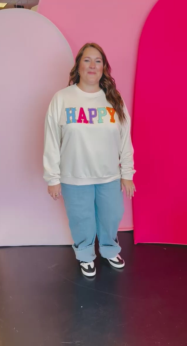 Happy Chenille & Sequin Patch Pullover