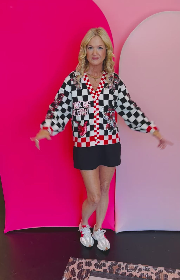 Queen Of Sparkles Texas Tech Checkered Team Icons Cardigan