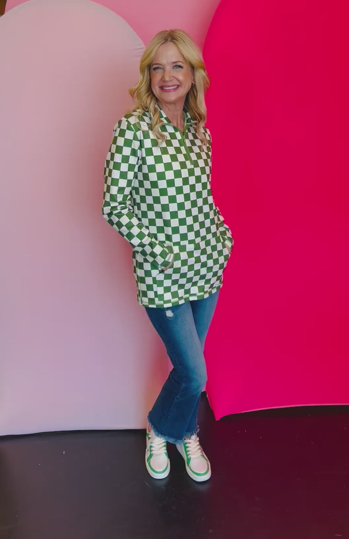 Green & White Checkered Pep Rally Pullover