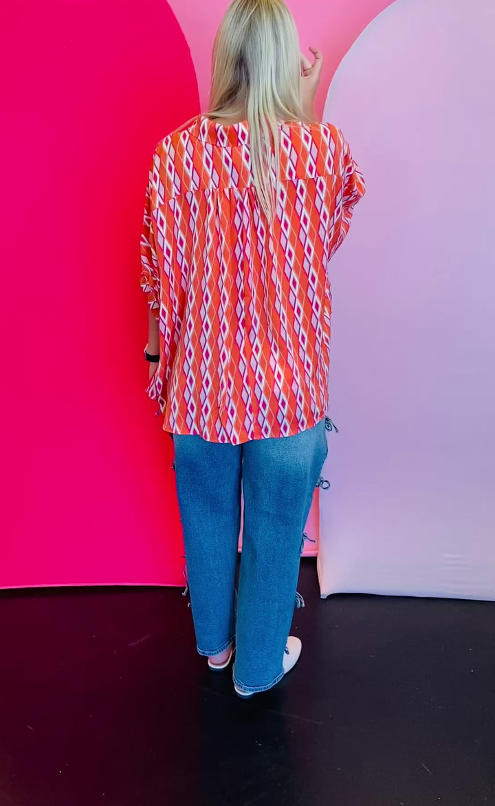 Tangerine Print Dolman Sleeve Top