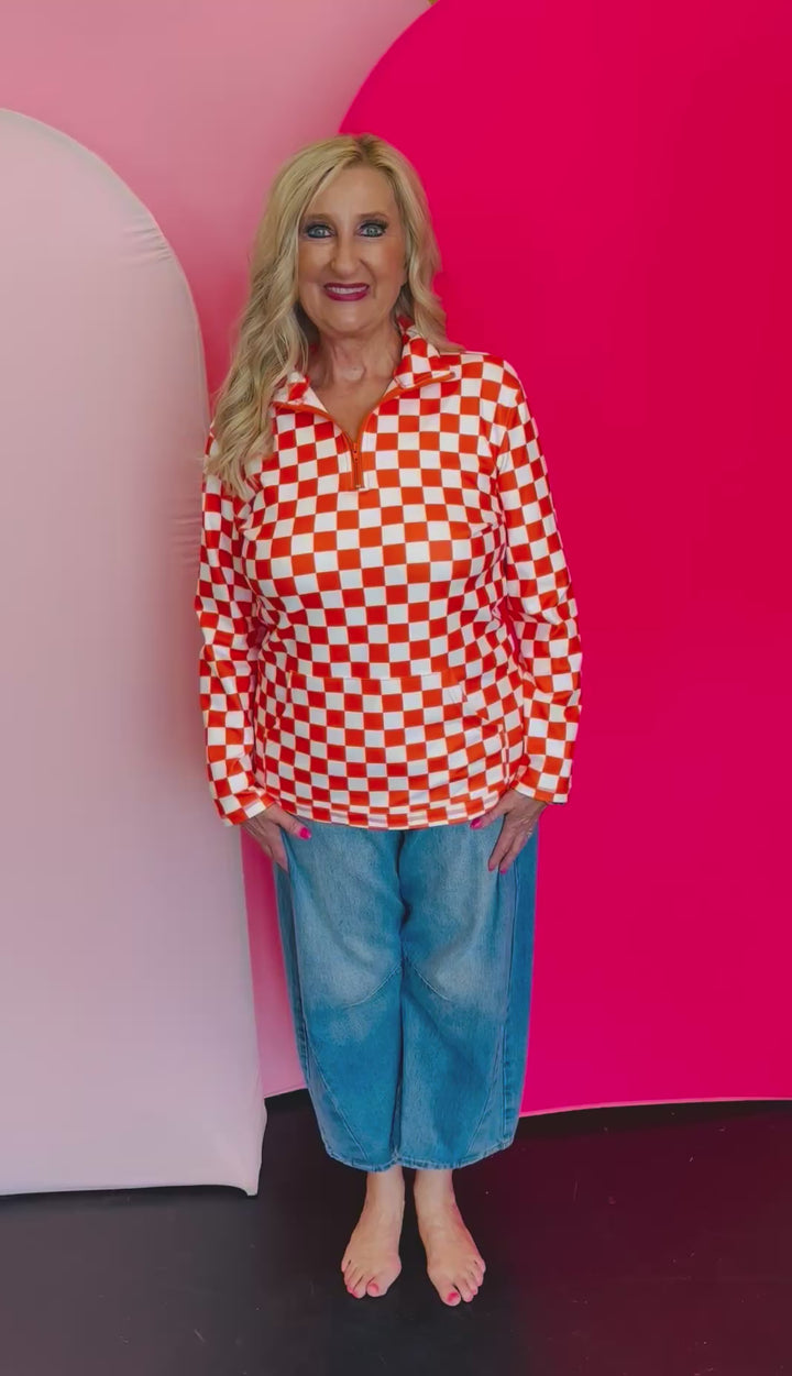 Orange & White Checkered Pep Rally Pullover