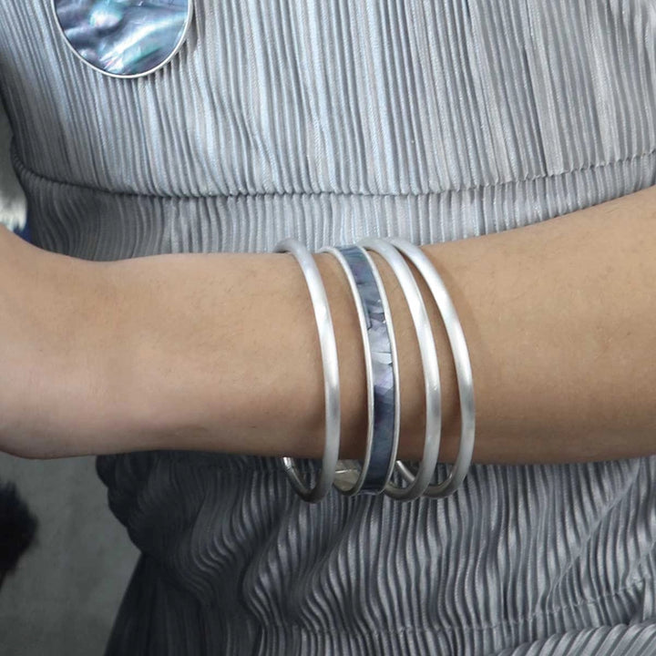 Isla Satin Silver Bangles