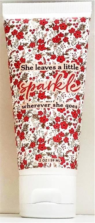 2 oz sustainable sugarcane tube of "She Leaves a Little Sparkle" hand treatment.