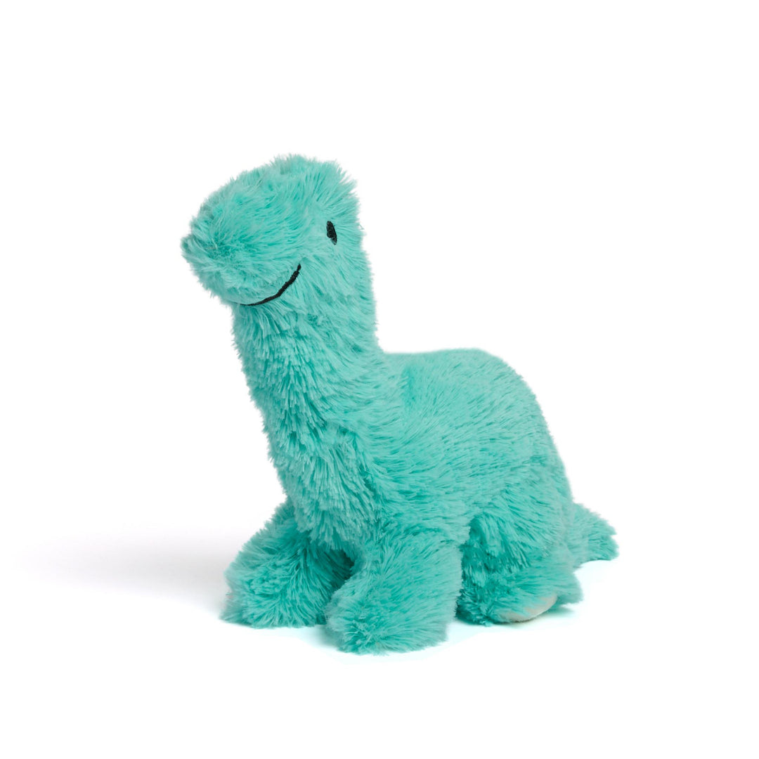 Teal Long Neck Dino Warmies Junior plush, microwavable, lavender-scented, and perfect for soothing warmth or cooling comfort.