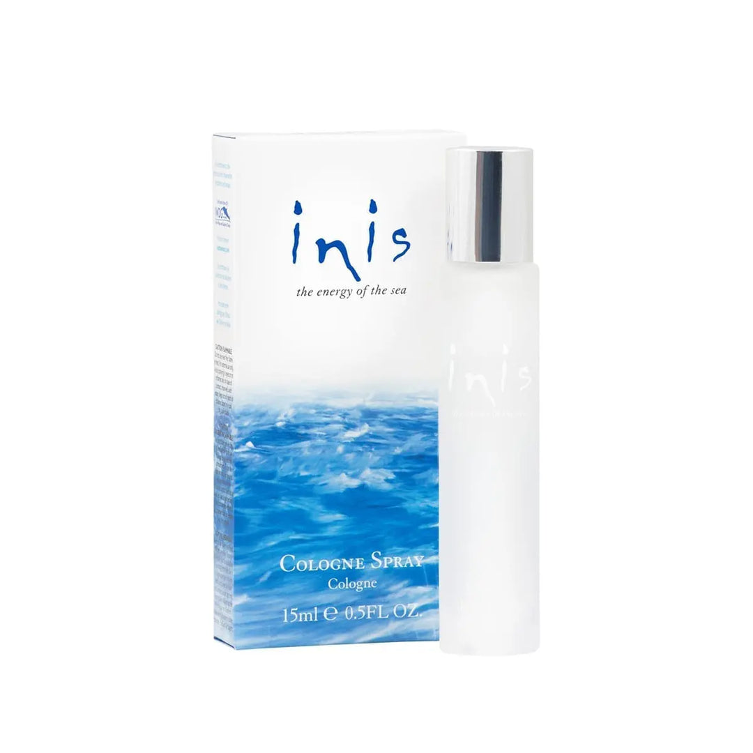 The .5 fl oz Inis Travel Size Cologne Spray, a small, convenient spray bottle. 