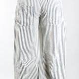 Navy Striped Twill Barrel Pants