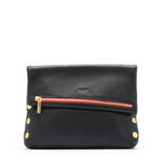 Hammitt VIP Med - A medium, black luxury leather bag with gold hardware, red zipper, shown with its convertible strap options.
