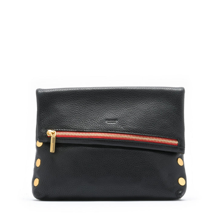 Hammitt VIP Med - A medium, black luxury leather bag with gold hardware, red zipper, shown with its convertible strap options.