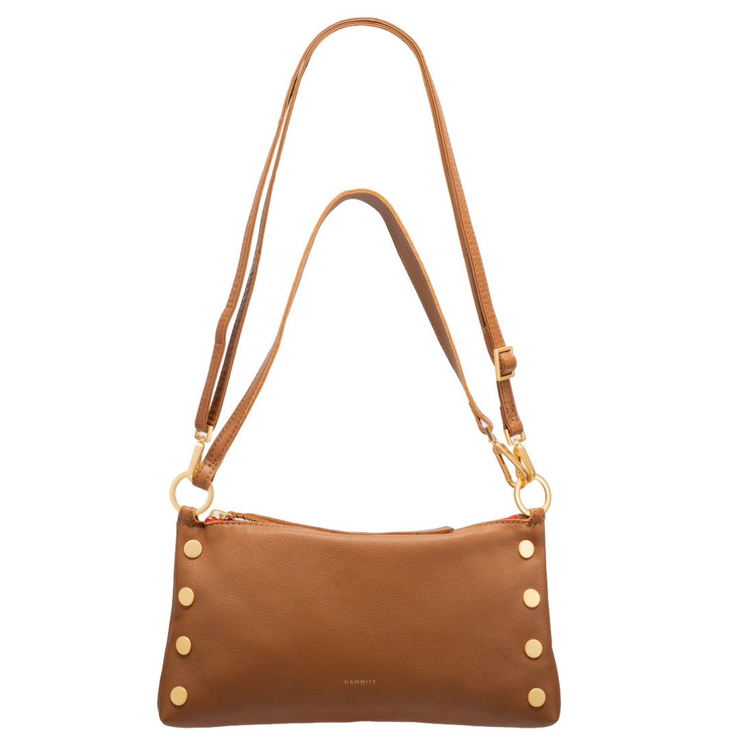 Hammitt Kyle Sml - Mahogany - A slouchy, mahogany brown luxury leather bag with gold hardware, shown with its three strap options.