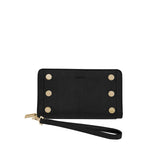 Hammitt Bryant Wallet - black luxury leather continental wallet with wristlet strap, red accents and gold hardware.