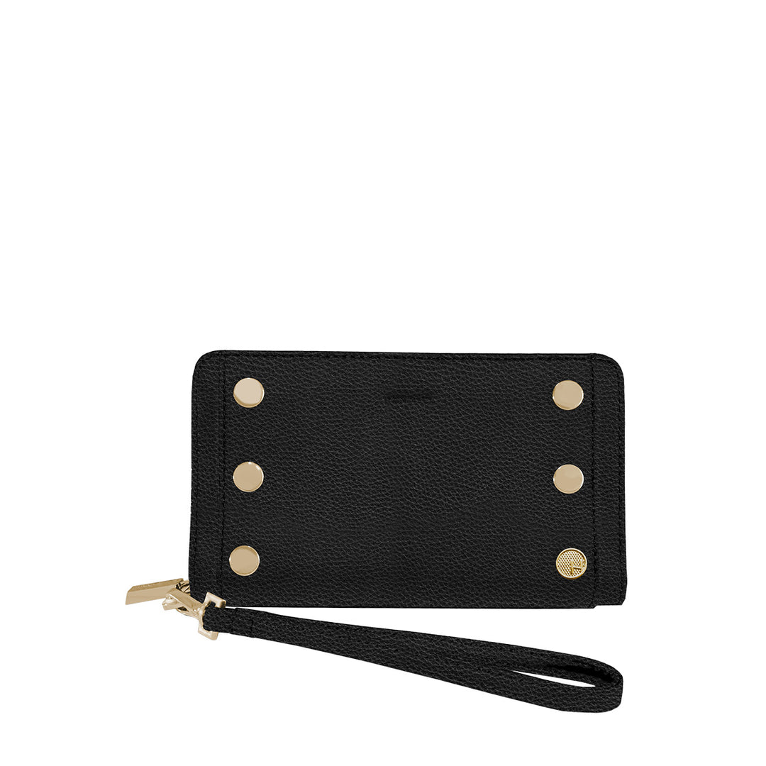 Hammitt Bryant Wallet - black luxury leather continental wallet with wristlet strap, red accents and gold hardware.
