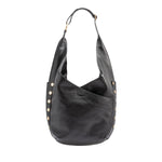 Hammitt Tom - A large, slouchy hobo bag in black luxury leather with brushed gold hardwareand red zipper.