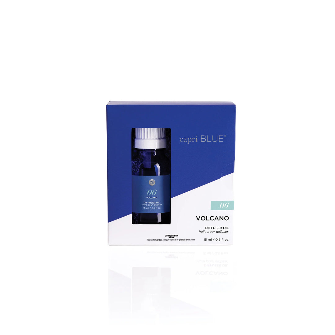 Volcano Diffuser Oil bottle featuring tropical fruit and sugared citrus fragrance, designed for use in electric diffusers to create a vibrant, refreshing home scent.