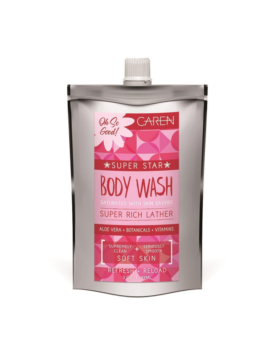 A 3 oz travel-sized bottle of "Pink Pretty" body wash.
